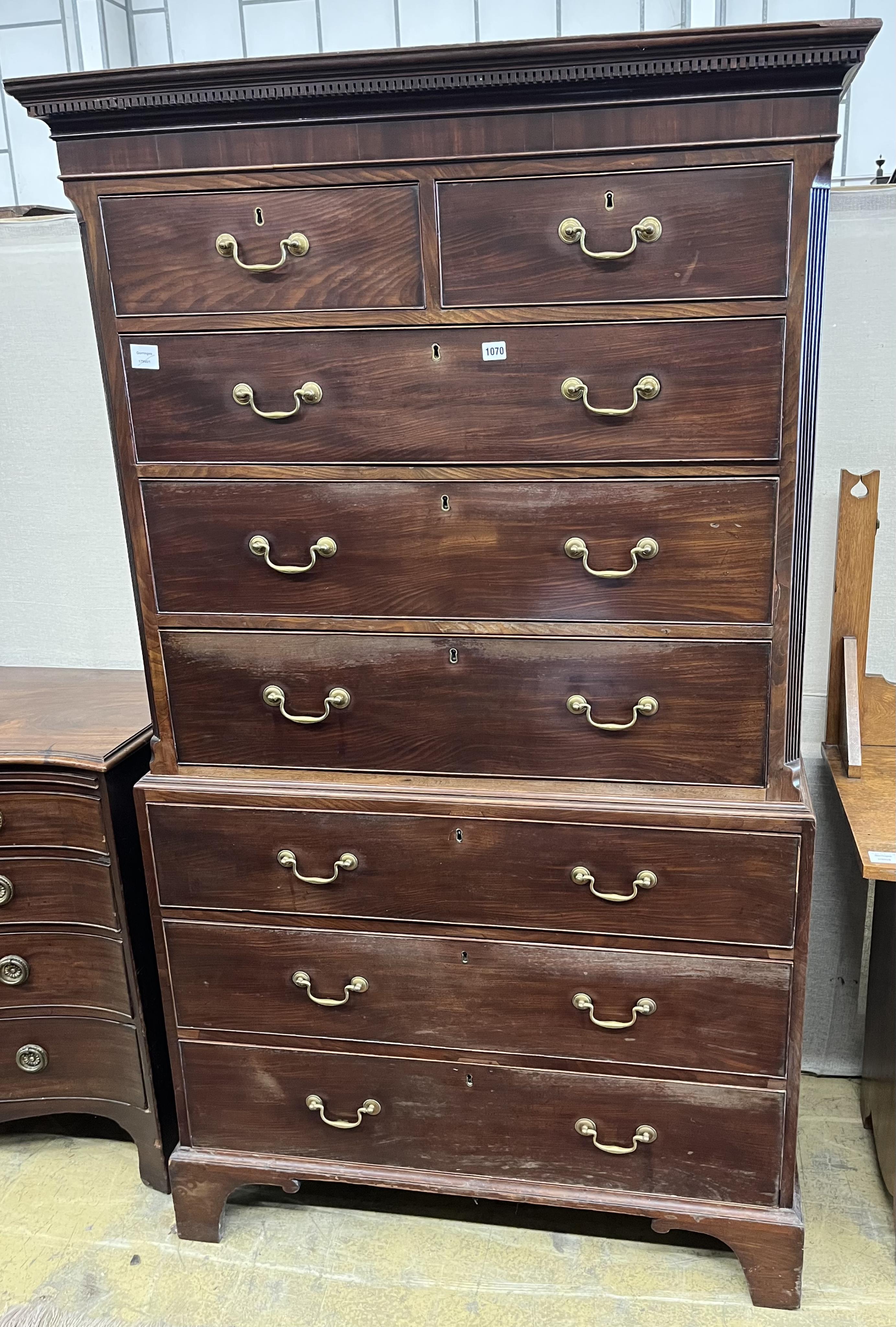 A George III mahogany chest on chest, width 107cm, depth 56cm, height 190cm